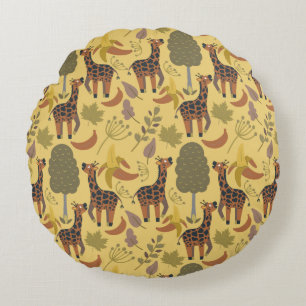 Giraffe seamless pattern yellow background round cushion