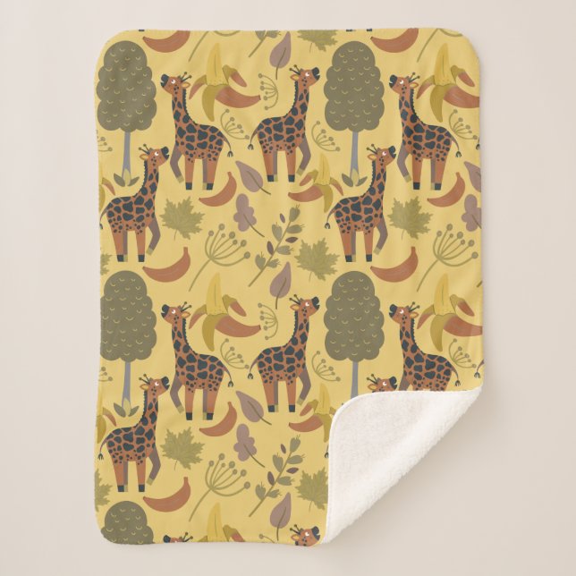 Giraffe seamless pattern yellow background sherpa blanket (Front)