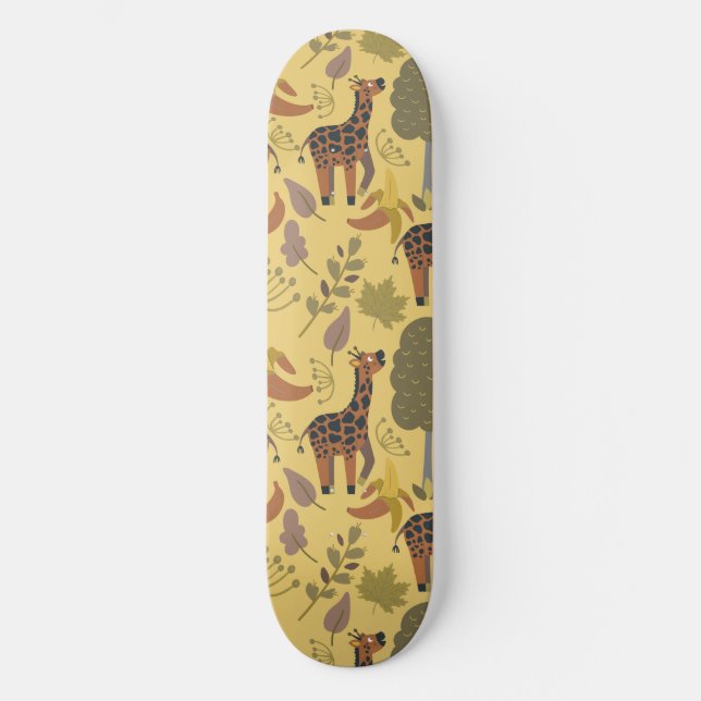 Giraffe seamless pattern yellow background skateboard (Front)