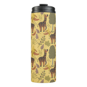 Giraffe seamless pattern yellow background thermal tumbler