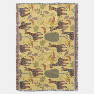 Giraffe seamless pattern yellow background throw blanket