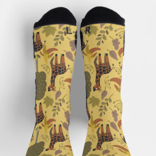 Giraffe seamless pattern yellow background wrappin socks