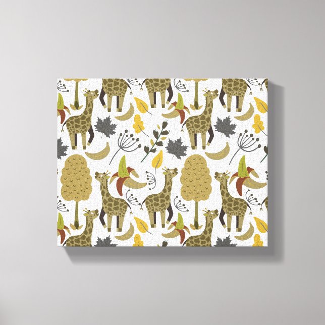 Giraffe seamless pattern yellow white tall canvas print (Front)