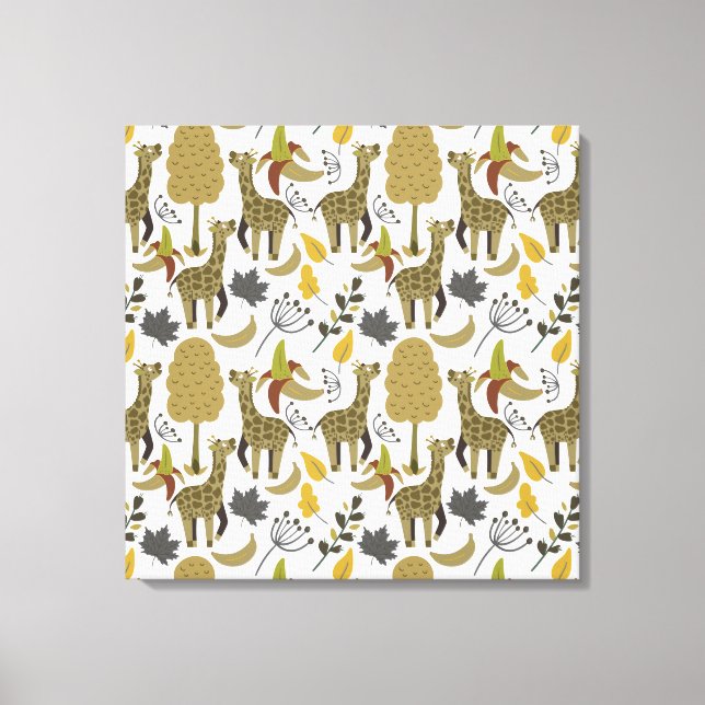 Giraffe seamless pattern yellow white tall canvas print (Front)