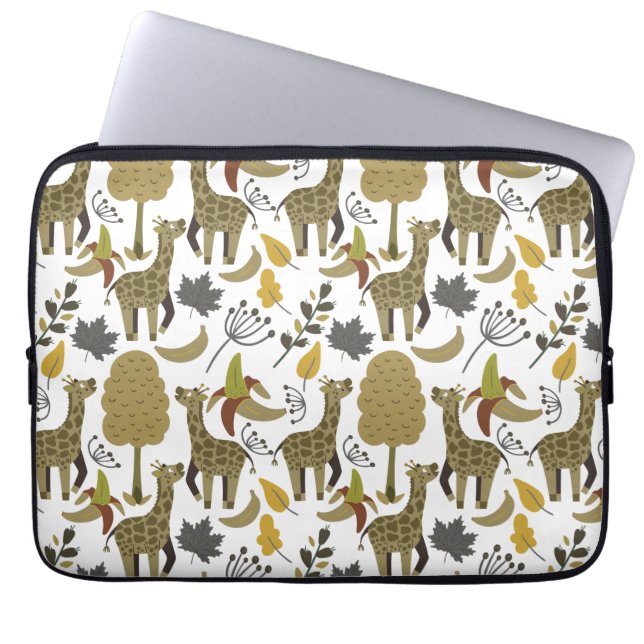 Giraffe seamless pattern yellow white tall laptop sleeve (Front)