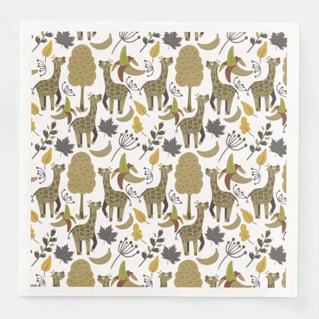 Giraffe seamless pattern yellow white tall napkin (Front)