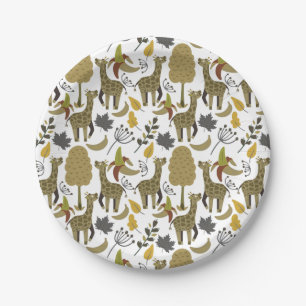 Giraffe seamless pattern yellow white tall paper plate