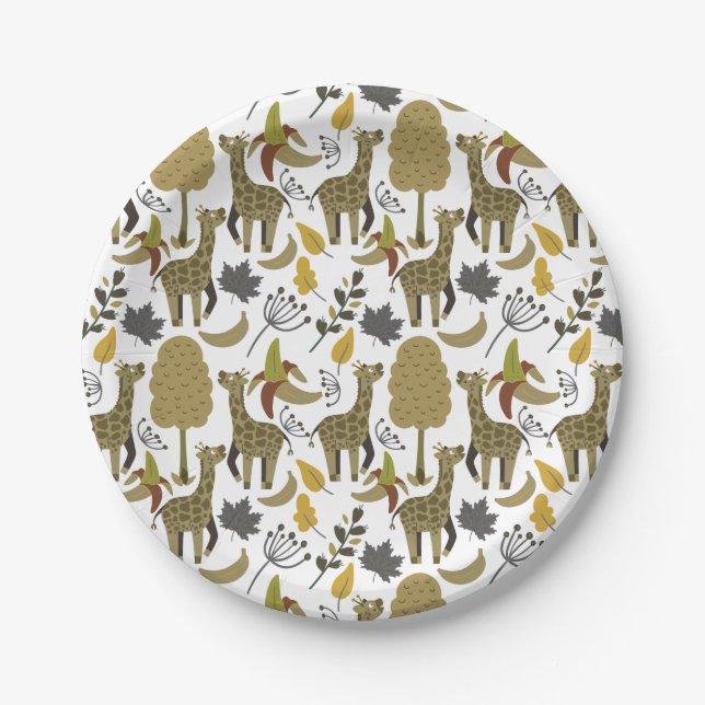 Giraffe seamless pattern yellow white tall paper plate (Front)