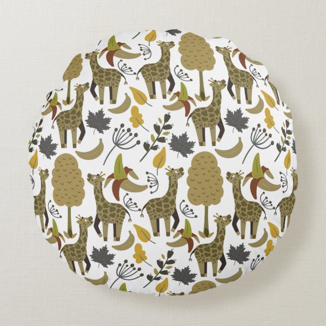 Giraffe seamless pattern yellow white tall round cushion (Front)