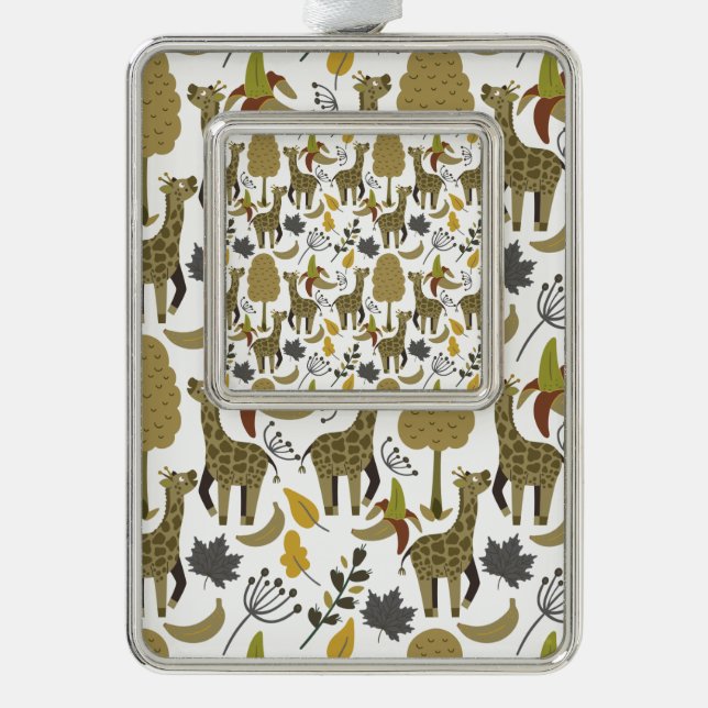 Giraffe seamless pattern yellow white tall silver plated framed ornament (Front)