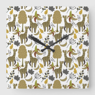 Giraffe seamless pattern yellow white tall square wall clock
