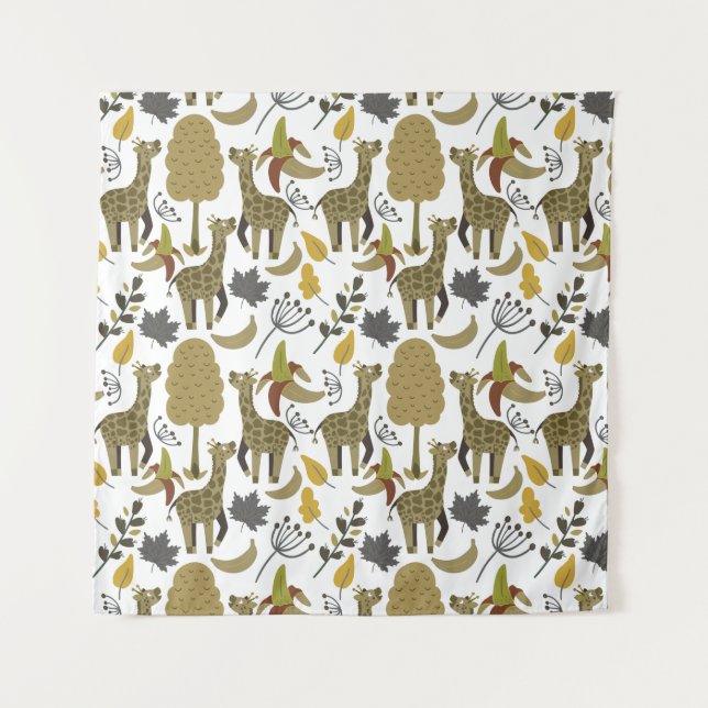 Giraffe seamless pattern yellow white tall tapestry (Front)
