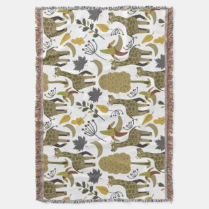 Giraffe seamless pattern yellow white tall throw blanket