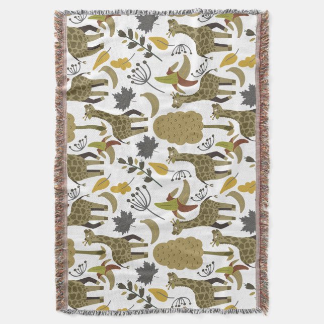 Giraffe seamless pattern yellow white tall throw blanket (Front Vertical)