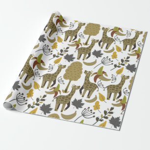 Giraffe seamless pattern yellow white tall wrapping paper