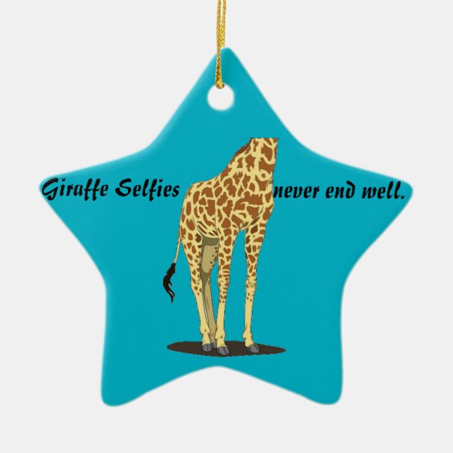 Giraffe Selfies Ceramic Tree Decoration (Front)