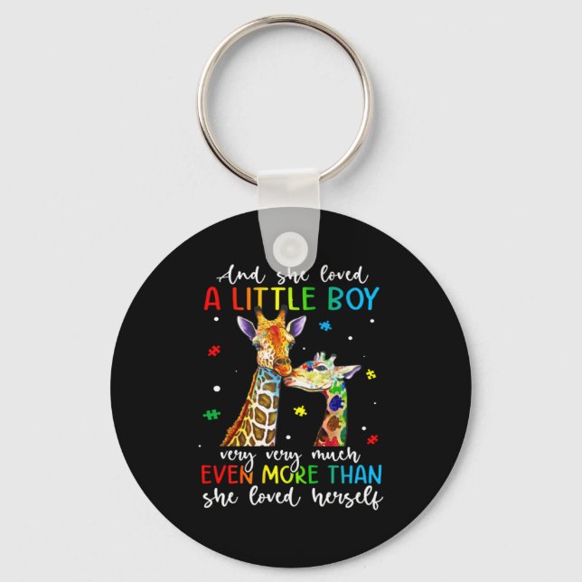 Giraffe She Loved A Little Boy Autism Awareness Mo Key Ring (Front)