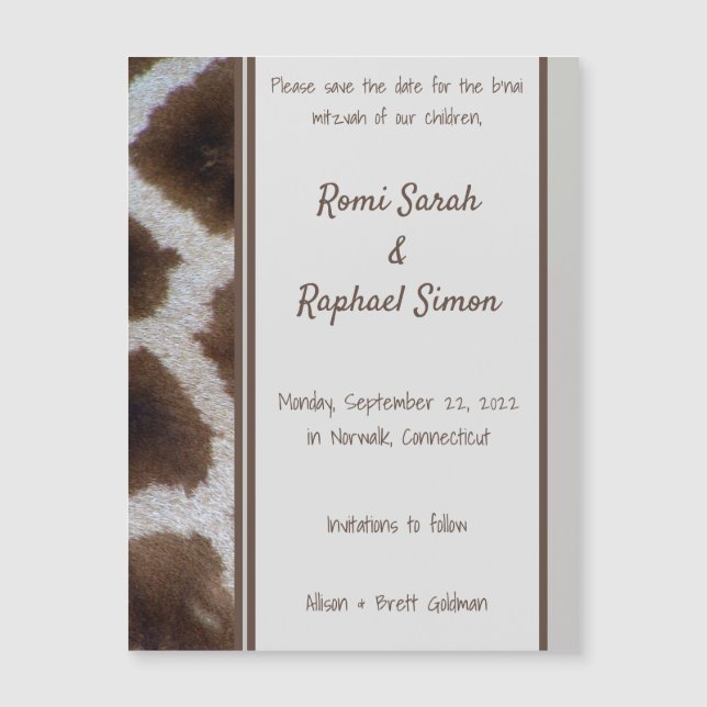 Giraffe Sighting Magnetic Save the Date Card (Front)