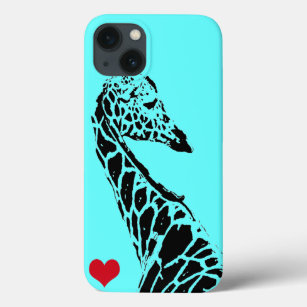 Giraffe Silhouette (light blue) with Red Heart iPhone 13 Case