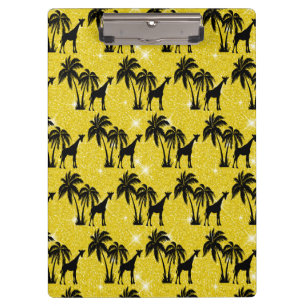 Giraffe Silhouette Tropical Palm Tree Leaves Zoo Clipboard