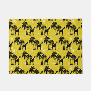 Giraffe Silhouette Tropical Palm Tree Leaves Zoo Doormat