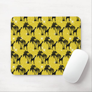 Giraffe Silhouette Tropical Palm Tree Leaves Zoo Mouse Mat
