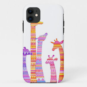 Giraffe Silhouettes in Colourful Tribal Print iPhone 11 Case