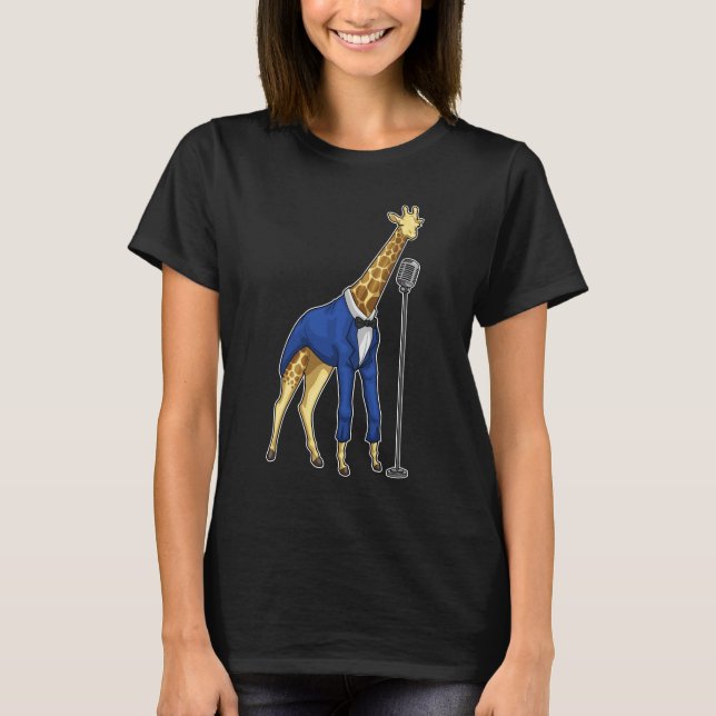 Giraffe Singer Microphone Music T-Shirt (Front)
