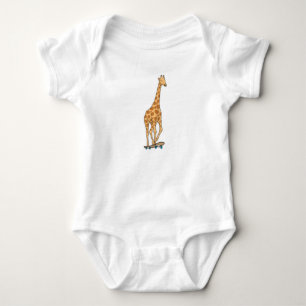 Giraffe Skater Skateboard Baby Bodysuit