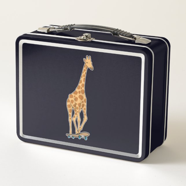 Giraffe Skater Skateboard Metal Lunch Box (Front)