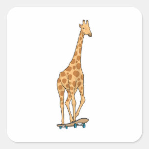 Giraffe Skater Skateboard Square Sticker