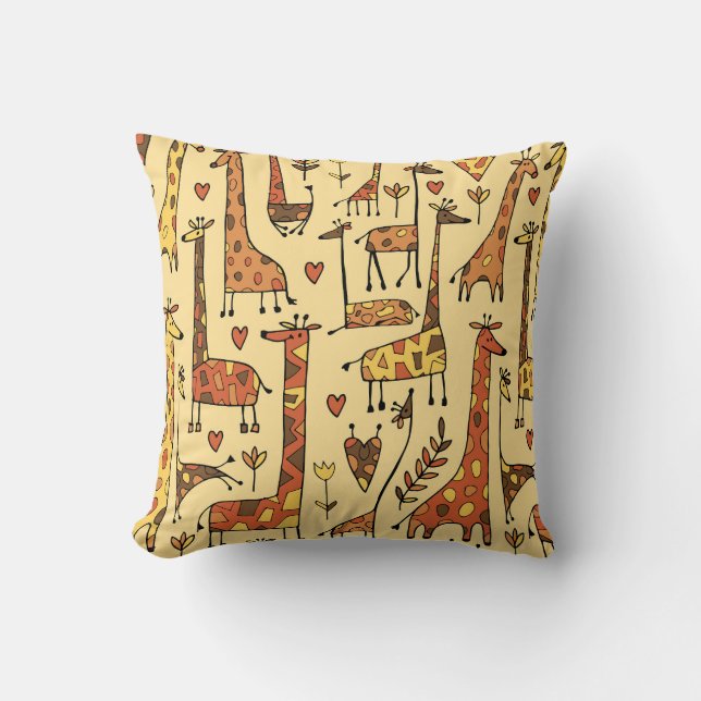 Giraffe Sketch, Fun Seamless Design. Cushion (Front)
