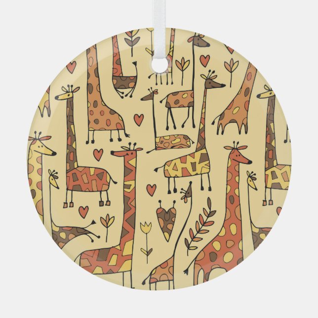 Giraffe Sketch, Fun Seamless Design. Glass Tree Decoration (Front)