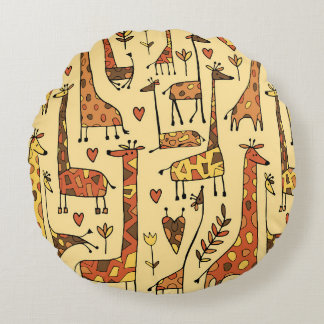 Giraffe Sketch, Fun Seamless Design. Round Cushion