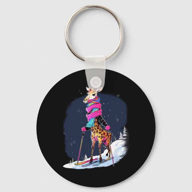 Giraffe Skiing Skier Ski Winter Snow  Key Ring (Front)