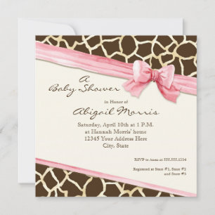 Giraffe Skin Pattern Ribbon n Bow Baby Girl Invite
