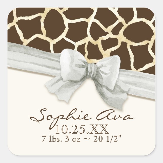 Giraffe Skin Pattern Ribbon n Bow Baby Girl Seals (Front)