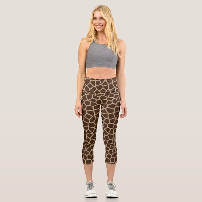 Giraffe Skin Print Brown Pattern-65240 Capri Leggings (Front)