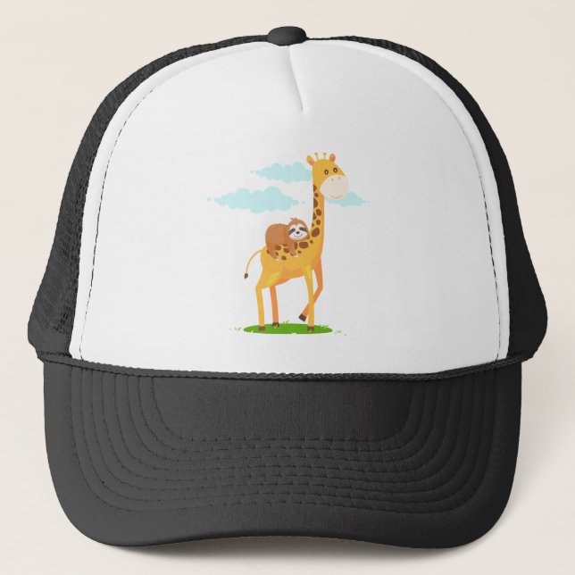Giraffe Sloth Funny Gift For Kids Trucker Hat (Front)