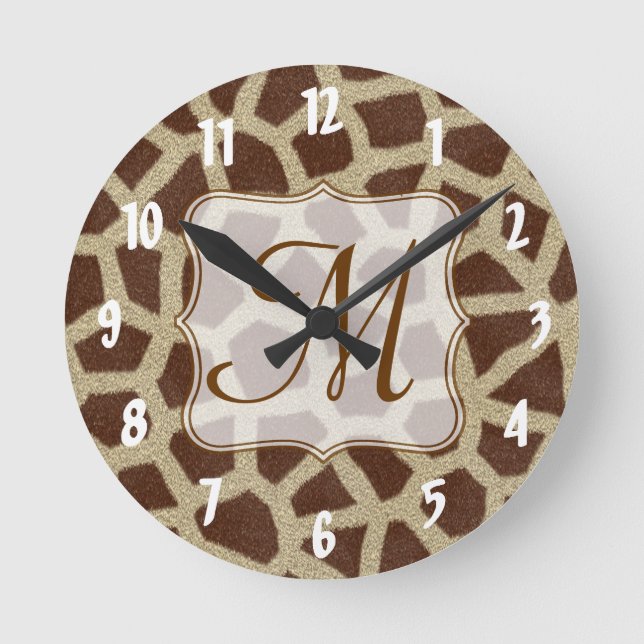 Giraffe Spot Animal Monogram Initial Wall Clock (Front)