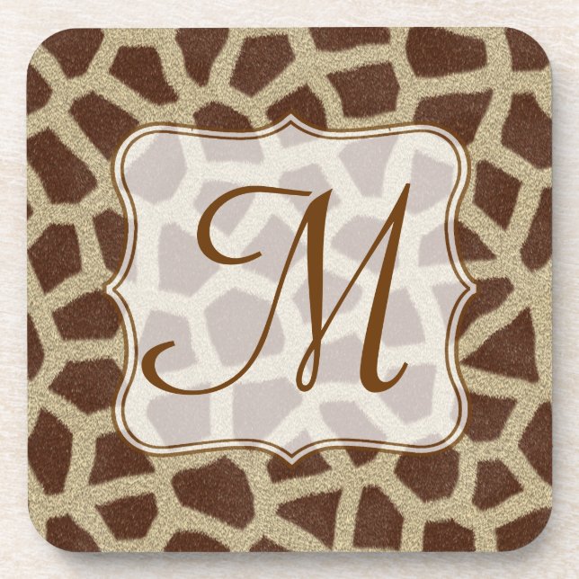Giraffe Spot Animal Print Monogram Drink Coaster (Front)