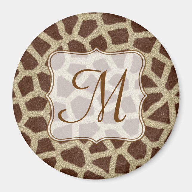 Giraffe Spot Animal Print Monogram Initial Magnet (Front)