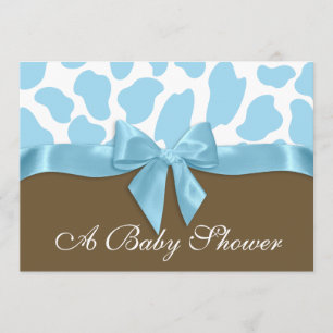 Giraffe Spots and Blue Bow Baby Shower Invitation