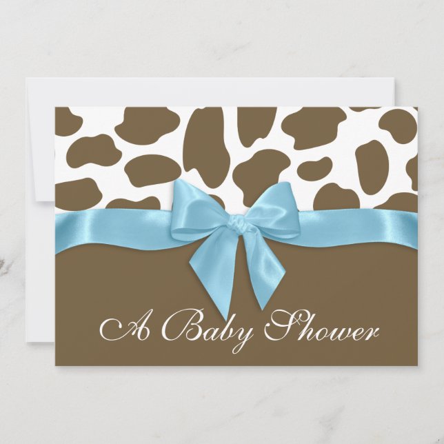 Giraffe Spots and Blue Bow Baby Shower Invitation (Front)