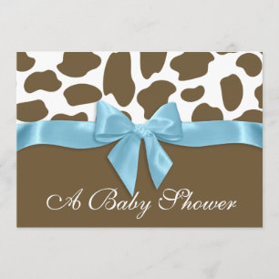 Giraffe Spots and Blue Bow Baby Shower Invitation