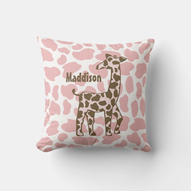 Giraffe Spots Pink and Brown Cushion (Front)
