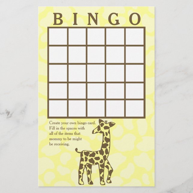 Giraffe Spots Yellow Bingo Card (Front)