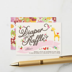 Giraffe Spring Flowers Diaper Raffle Ticket Card