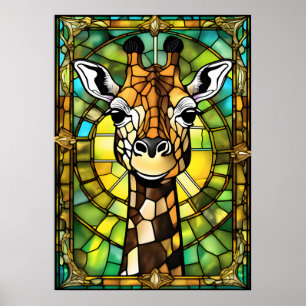 Giraffe Stained Glass Art - Safari Giraffe Mosaic Poster