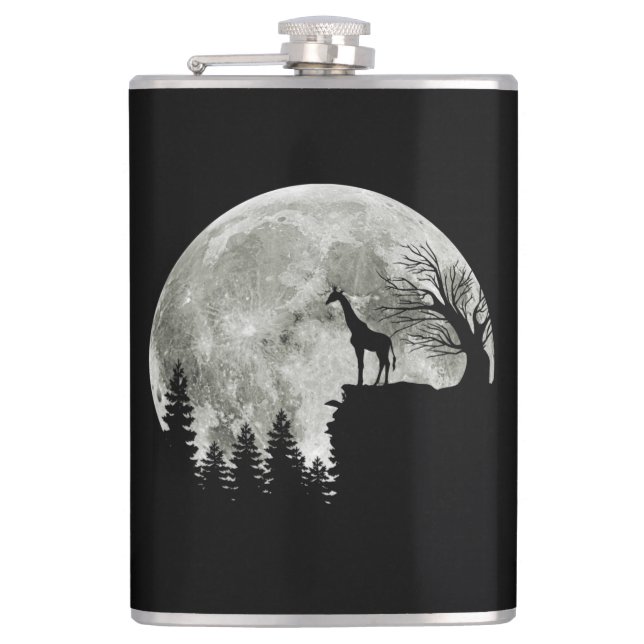 Giraffe Stand On Mountain Spooky Halloween Moon Hip Flask (Front)